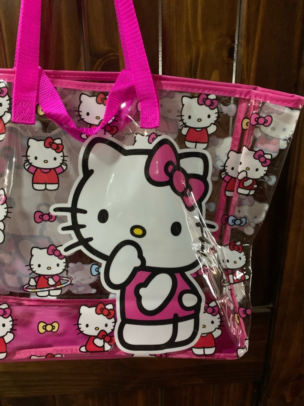 Hello Kitty Clear Tote Bag with Hot Pink Trim and Handles - Picture 2 of 6
